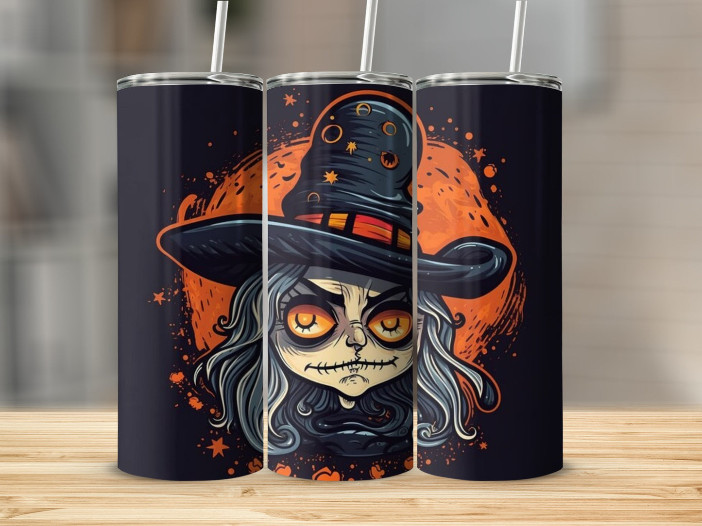 Witch Hat Sorcerer with Fiery Background Tumbler Product