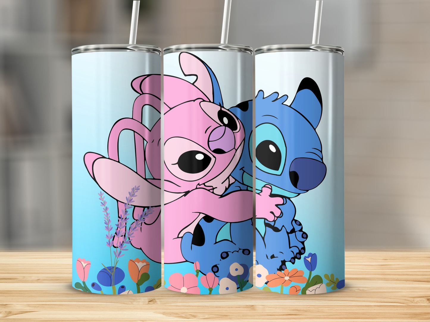 Cute Pink and Blue Animated Characters Tumbler