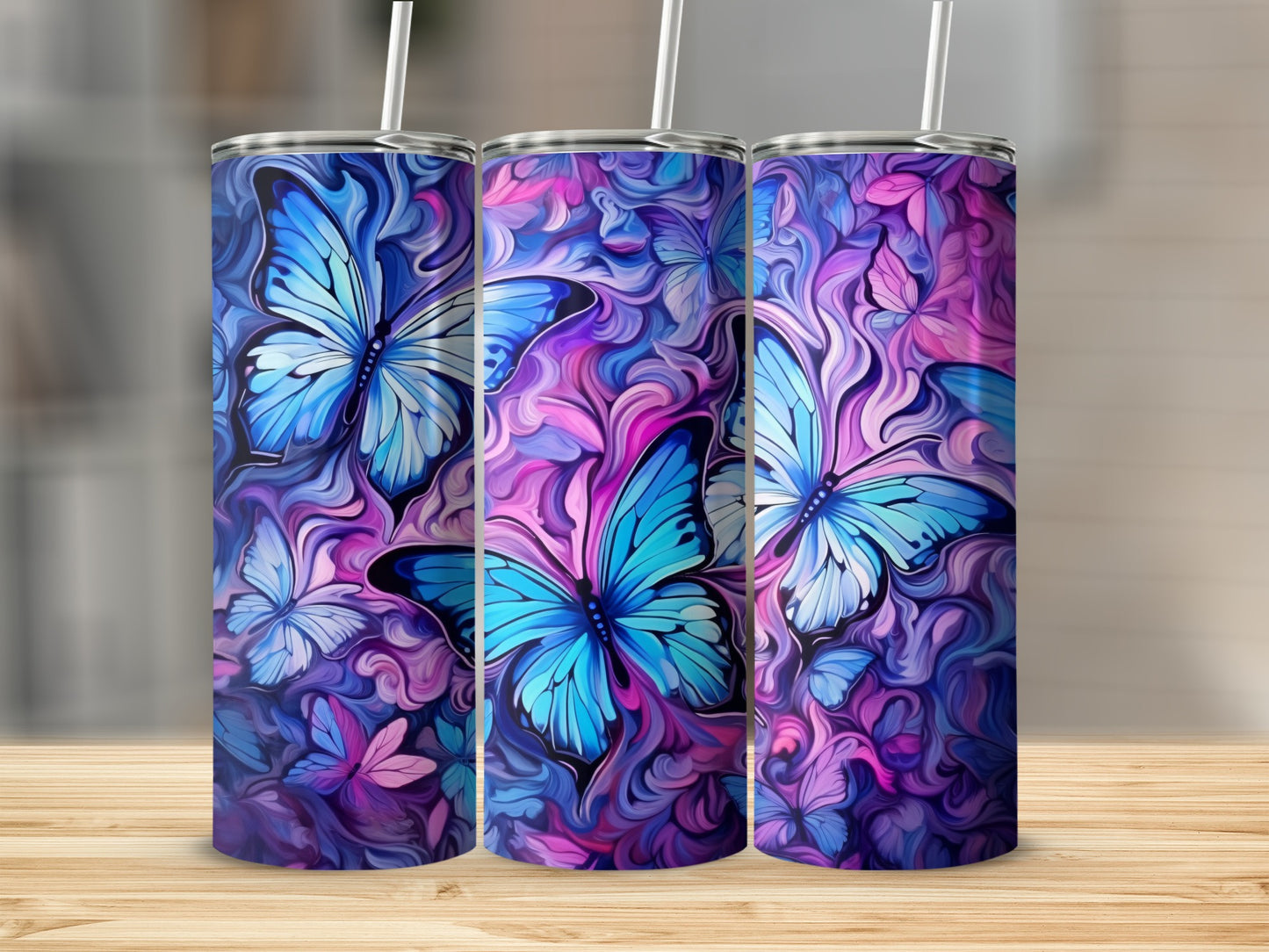 Vivid Butterfly Print Tumbler for Stylish Drinkware