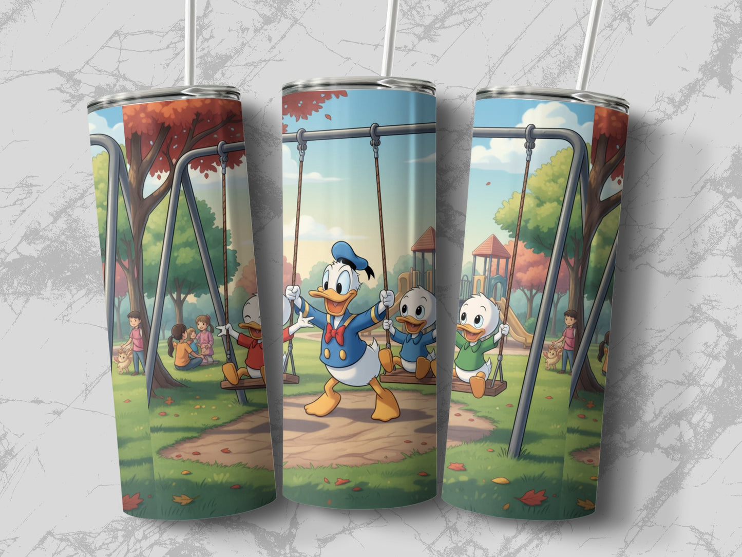 Donald Duck and Nephews Enjoying Playground Scene Tumbler