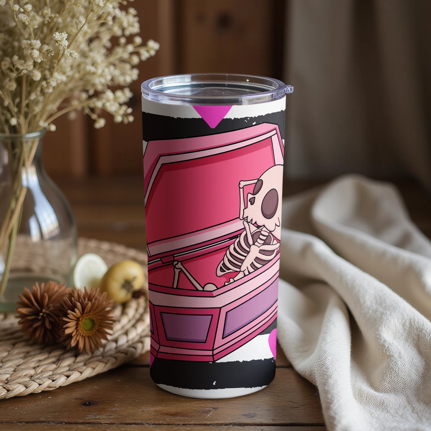 Pink Coffin Skeleton Graphic Tumbler for All Occasions