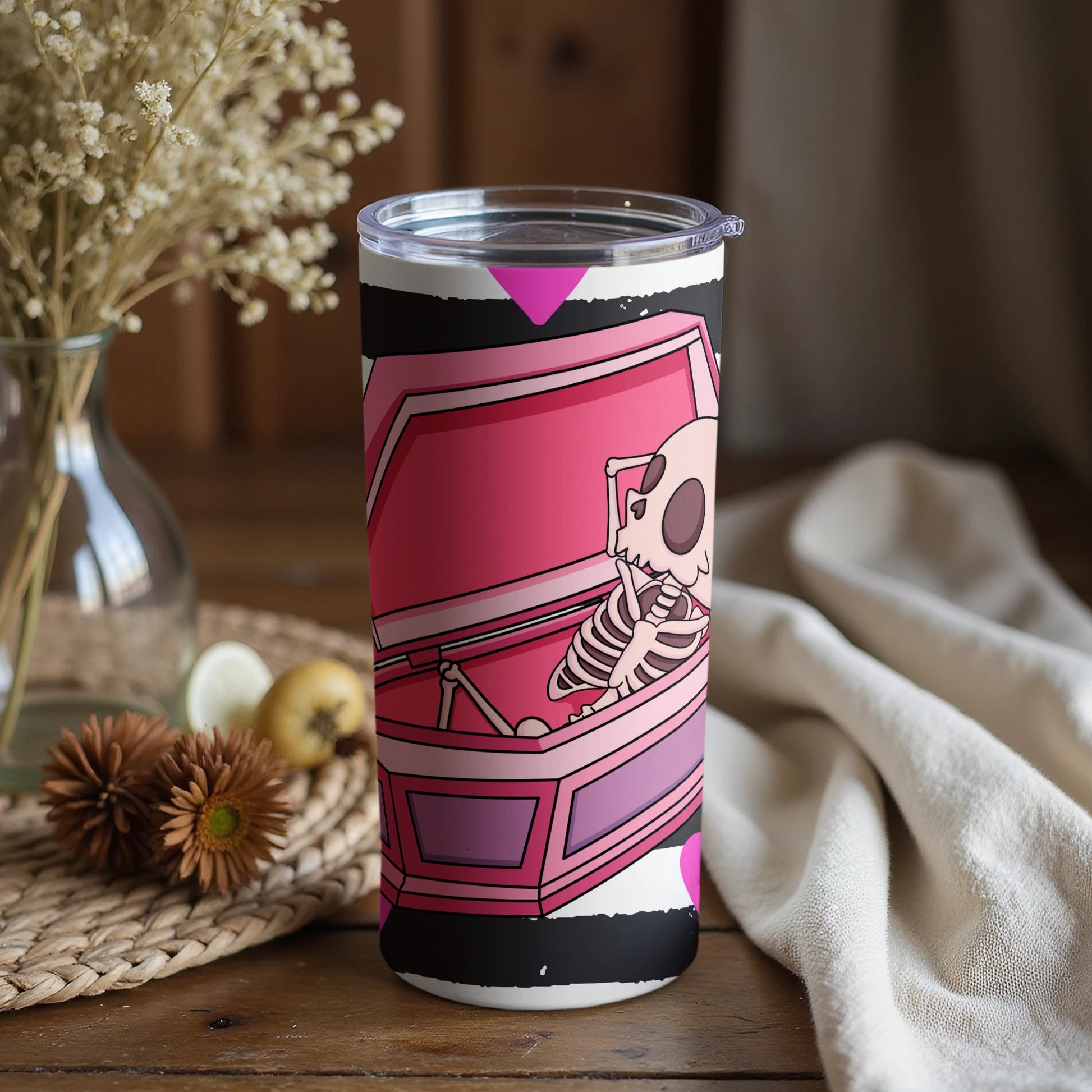 Pink Coffin Skeleton Graphic Tumbler for All Occasions