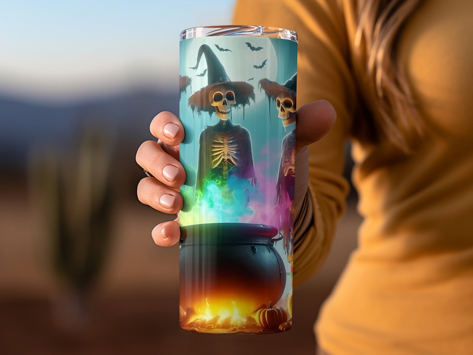 Spooky Witch and Skeleton Halloween Tumbler Design