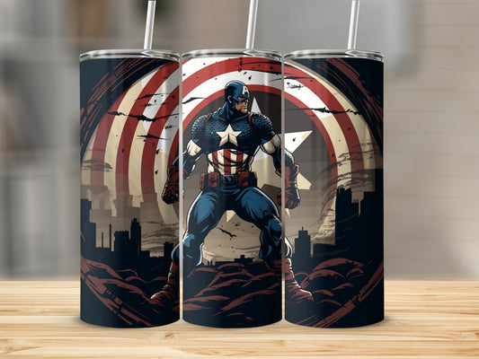 Superhero Shield and Cityscape Design Tumbler Product