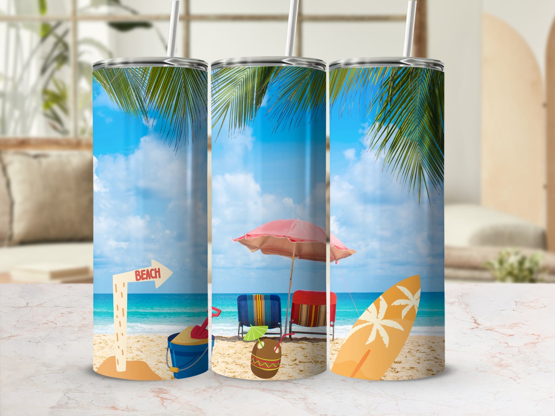 Tropical Beach Vibes Insulated Tumbler set