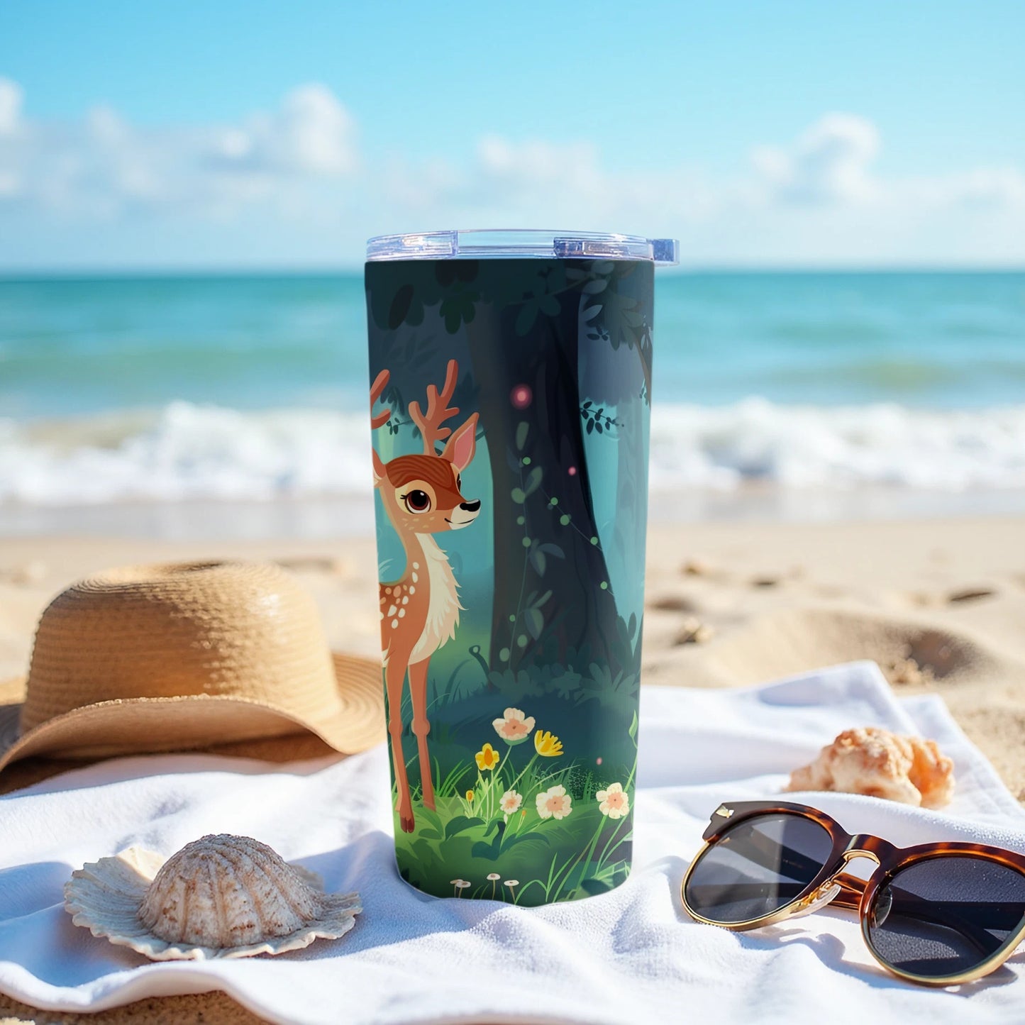 Fawn Forest Flowers Tumbler Beach Ocean product type
Tumbler, Fawn, Deer, Forest, Flowers, Nature, Cute design, Cartoon art, Wildlife, Beach scene, Ocean view, Summer vibes, Travel mug, Drinkware, Insulated cup, Outdoor gear, Gift idea, Animal lover, Aesthetic cup, Unique print
