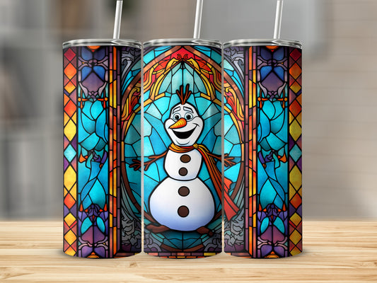 Colorful Stained Glass Snowman Design Tumbler