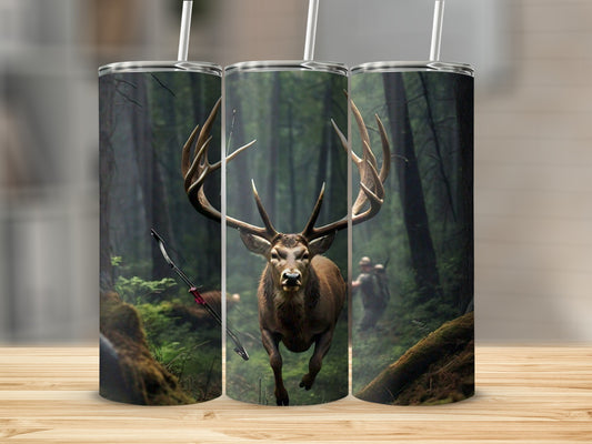 Hunting Scene Deer Forest Print Tumbler Cup with Straw