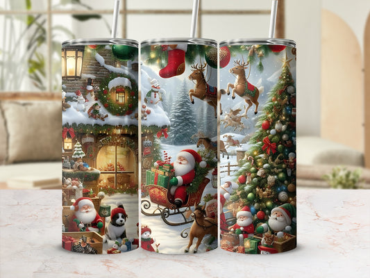 Festive Christmas Santa and Reindeer Design Tumblers