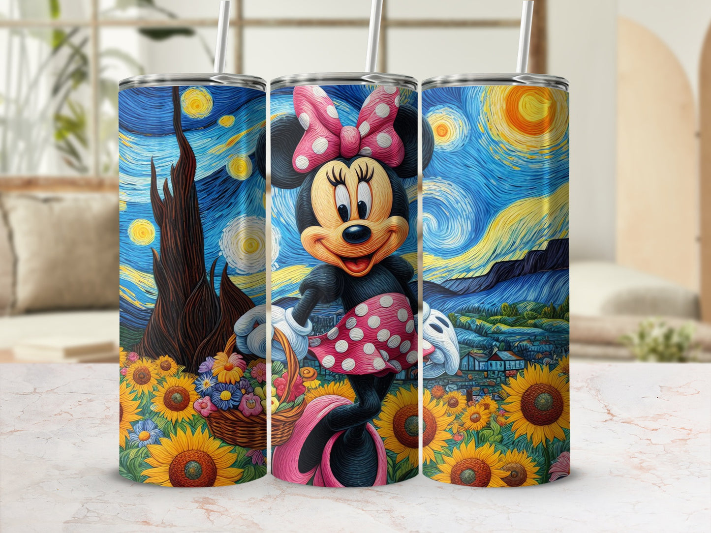 Minnie Mouse Van Gogh Sunflowers Design Tumbler