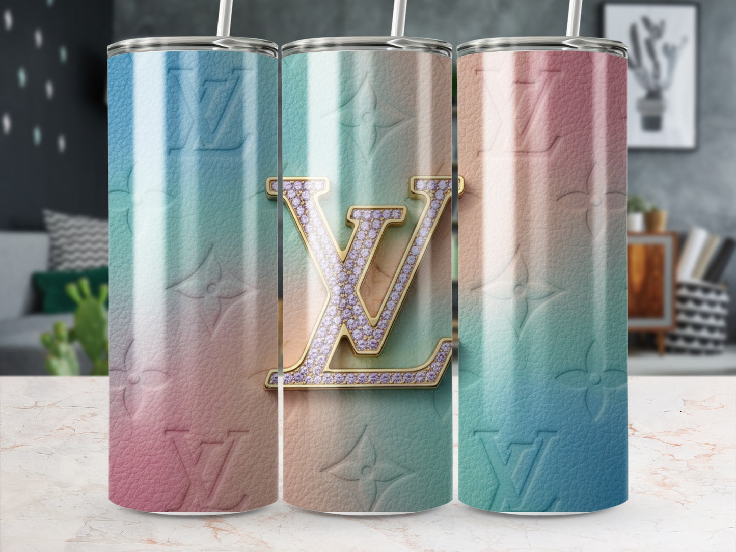 Gradient Multicolor Luxury LV Design Tumbler Product