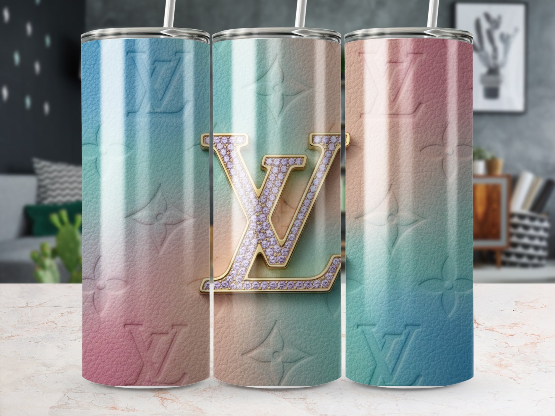 Gradient Multicolor Luxury LV Design Tumbler Product