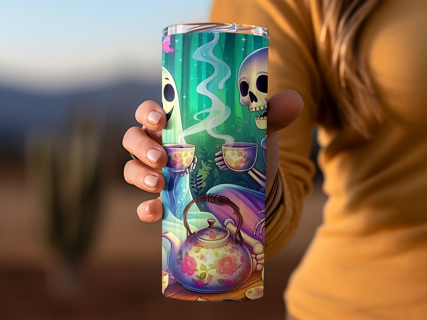Colorful Skeletons and Teapot Design Tumbler Cup
