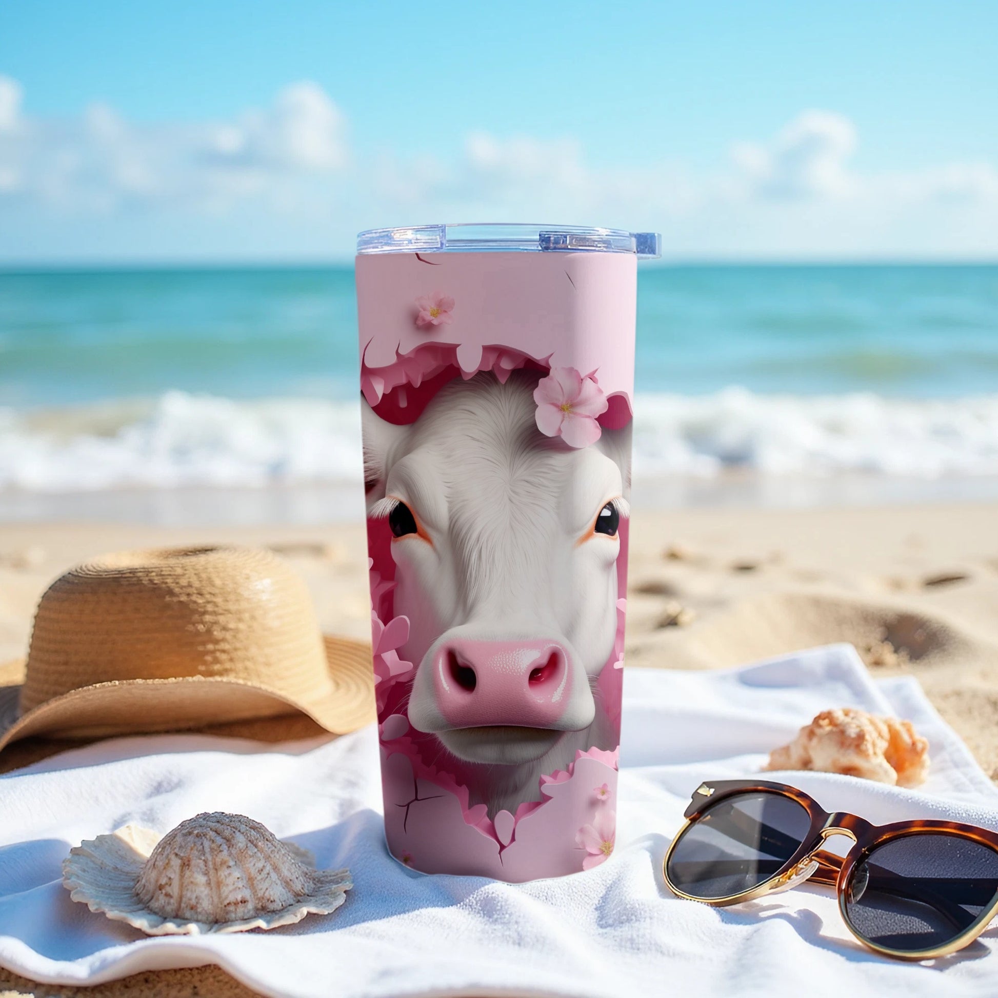Adorable White Cow Pink Floral Design Tumbler product type