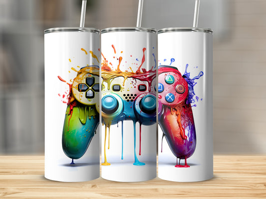 Colorful Splattered Gaming Controllers Tumbler