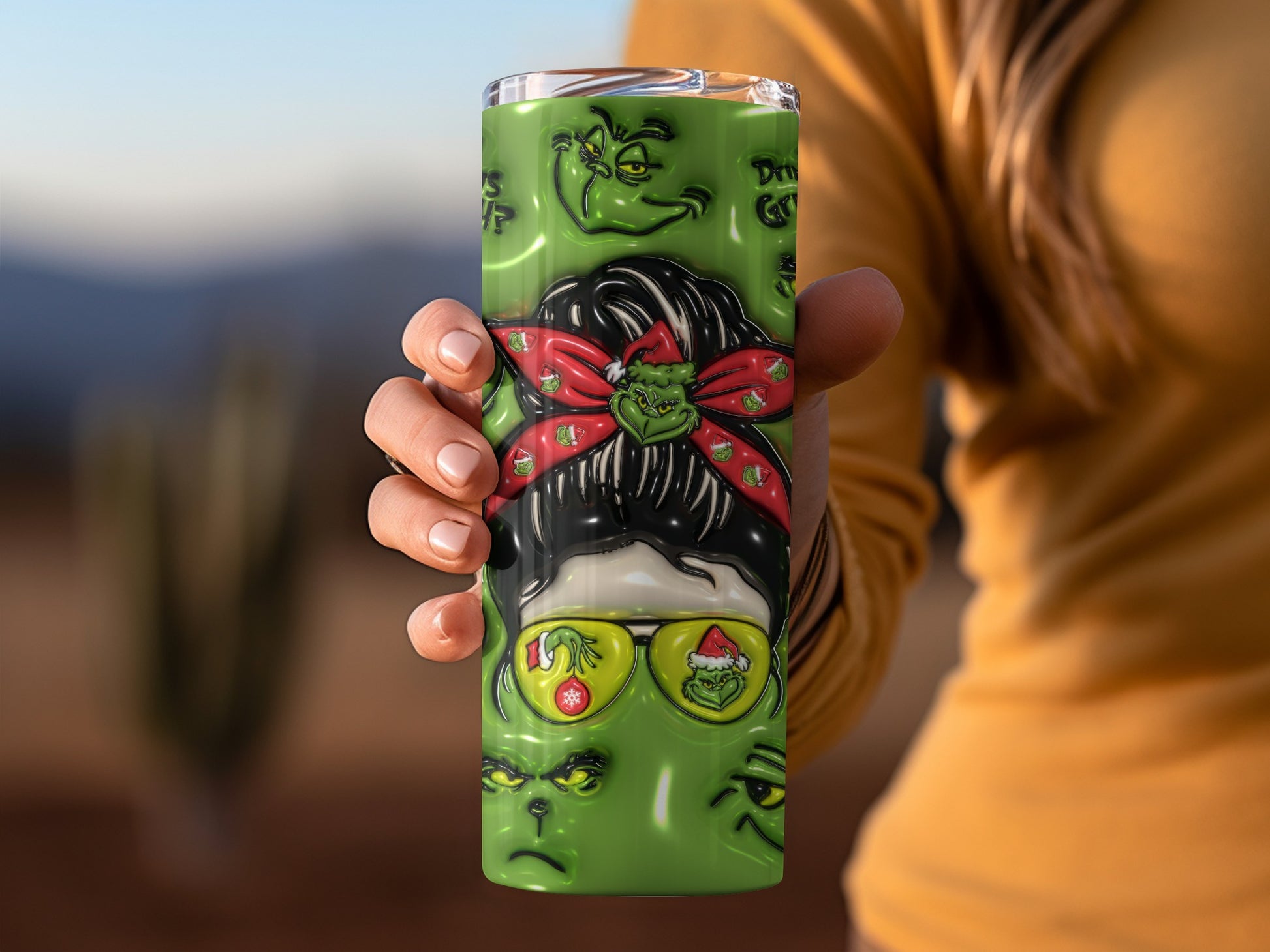 Green Grinch Themed Insulated Tumbler Drinkware Cup