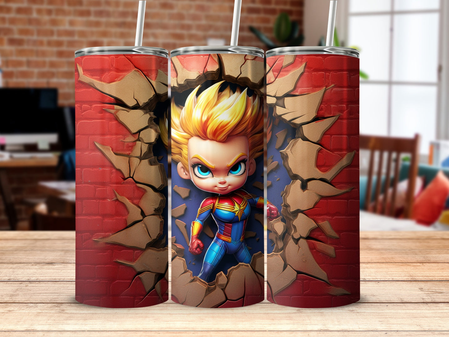 Superhero Child Breaking Through Wall Design Tumbler