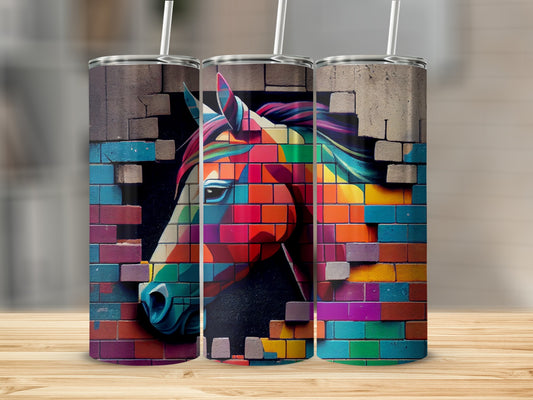 Colorful Geometric Horse Painted Tumbler