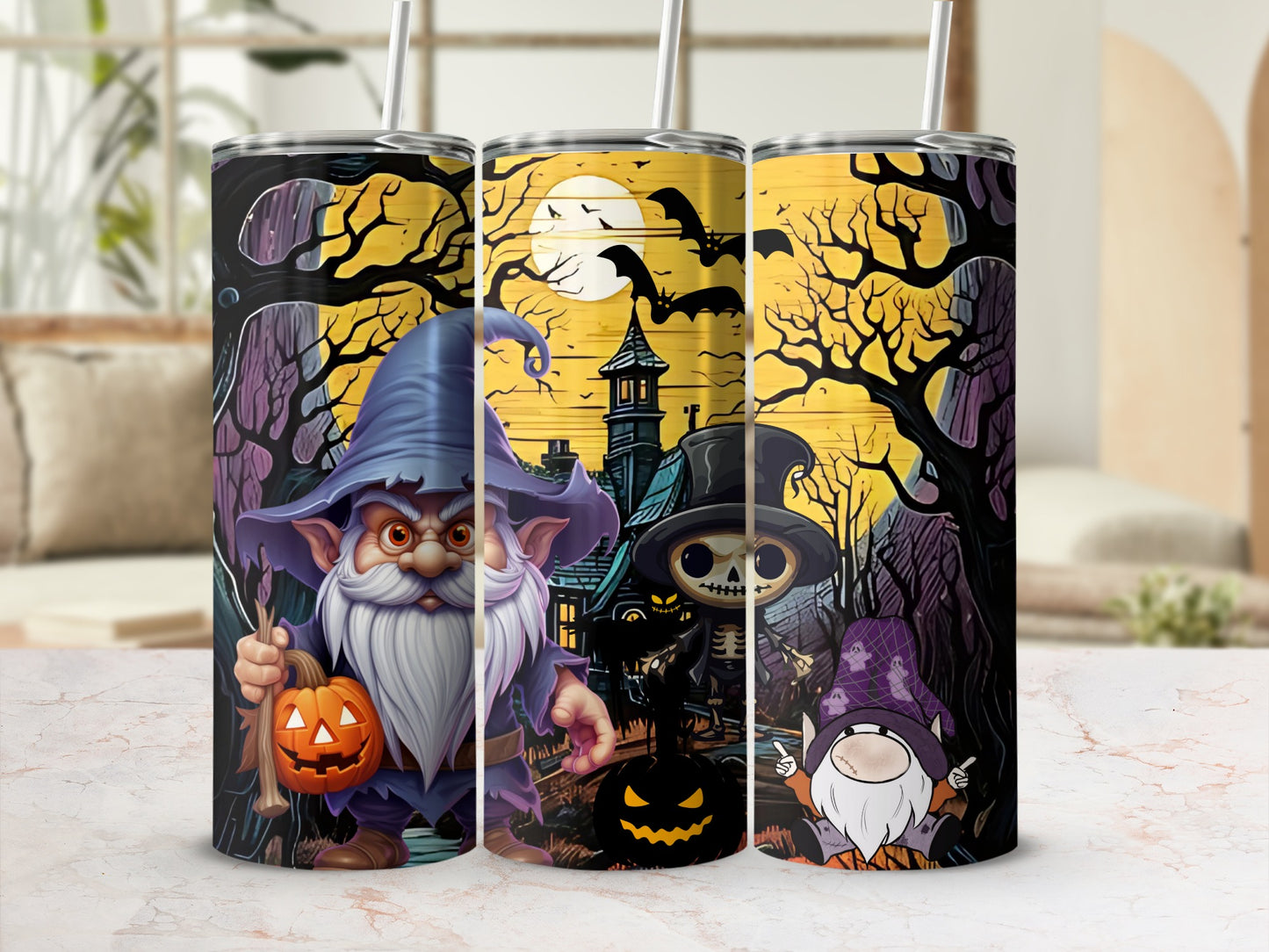 Spooky Halloween Gnome and Skeleton Tumbler Cup Product