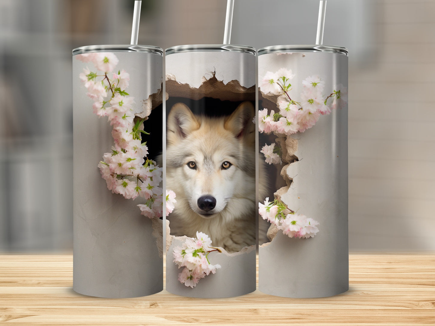 Majestic Wolf Peeking Broken Wall Cherry Blossom Tumbler product type
Wolf
Cherry blossom
Floral design
Broken wall
Gray aesthetic
Animal art
Nature inspired
Wildlife decor
Unique gift
Tumbler
Drinkware
Beverage holder
Spring theme
Pet lover
Artistic print
Outdoor scene
Pale pink
Canine image
Rustic charm
Modern design