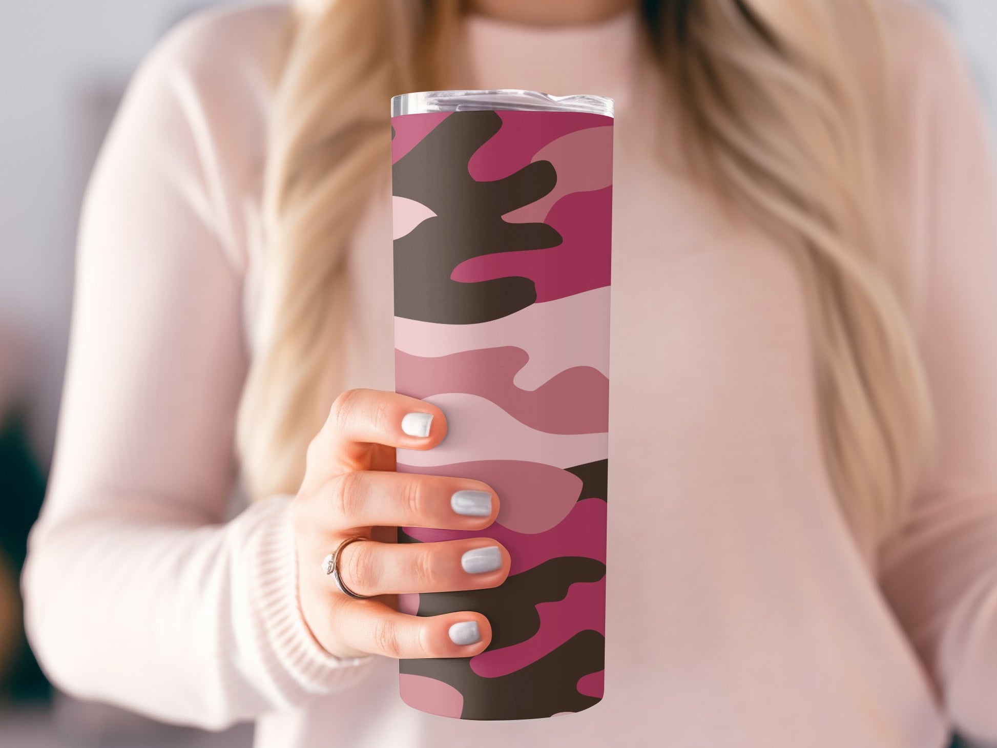 Pink and Black Camouflage Patterned Tumbler Cup