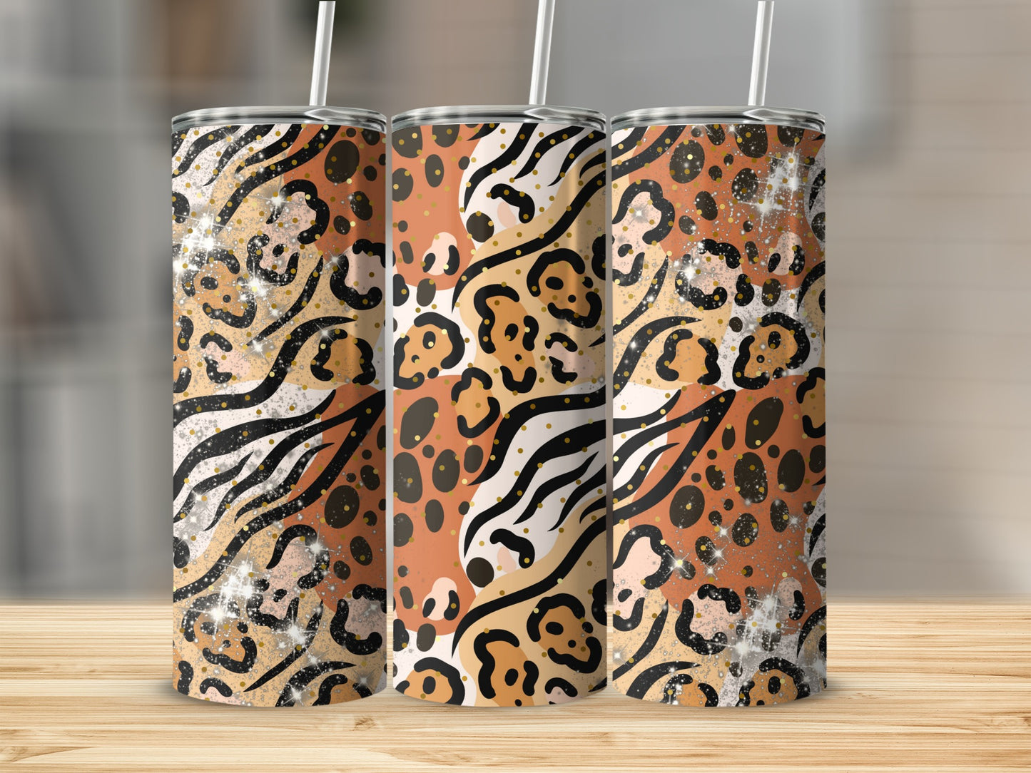 Animal Print Glitter Leopard Design Tumbler Product
