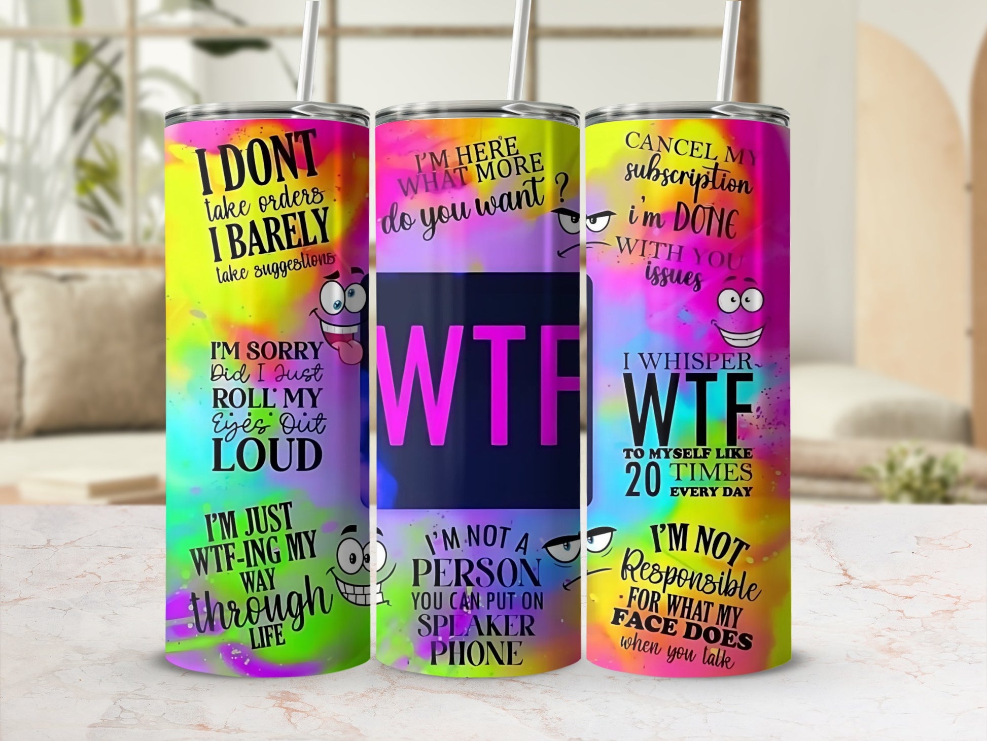 Colorful WTF Design Tumblers with Funny Quotes