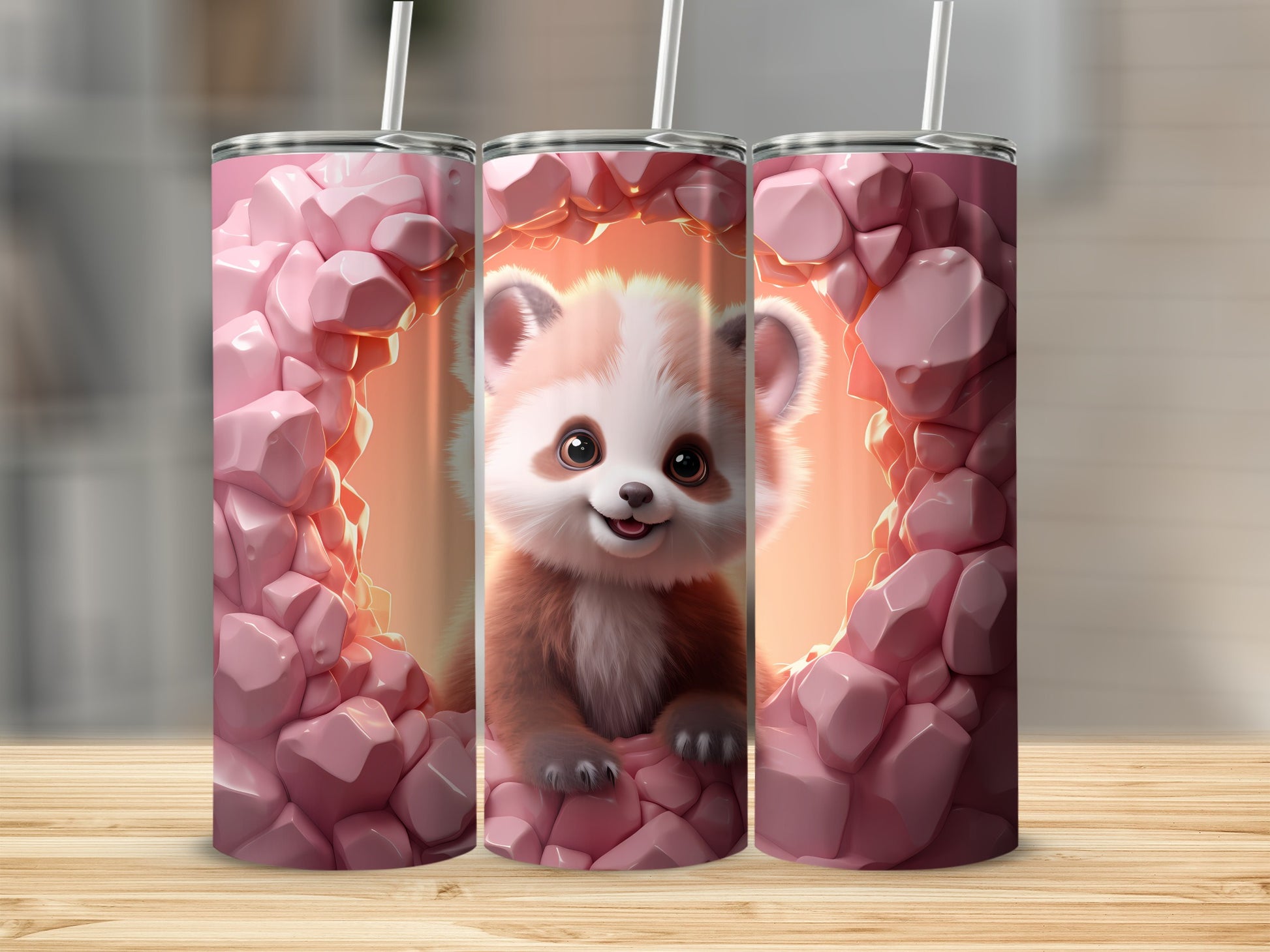 Cute Red Panda with Pink Geometric Background Cup