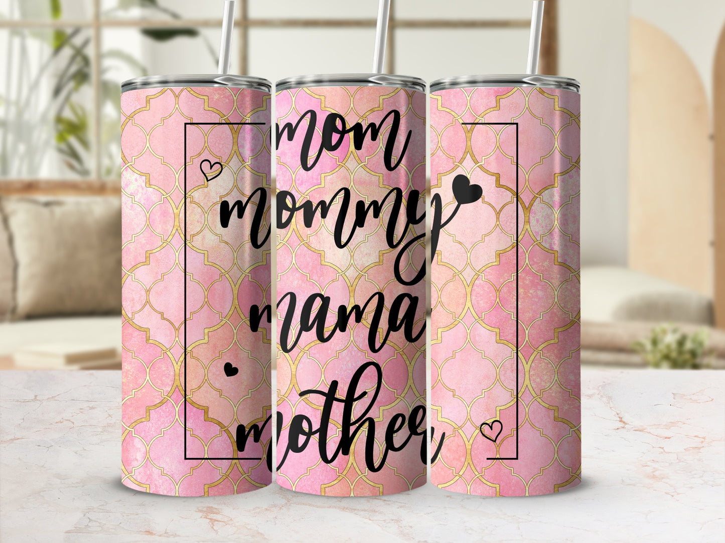 Mom Mommy Mama Mother Pink and Gold Pattern Drinkware