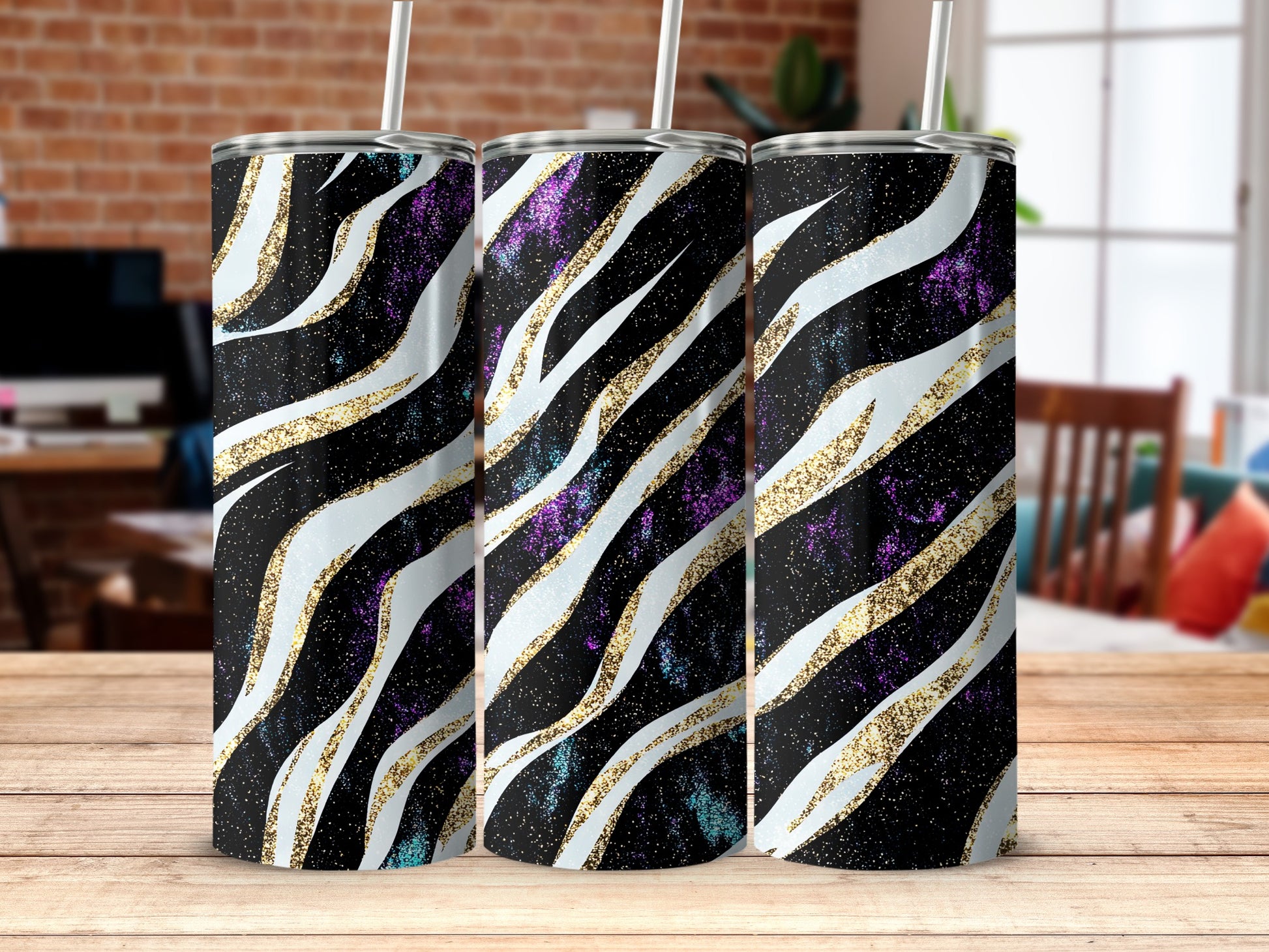 Glitter Swirl Black Stainless Steel Tumbler