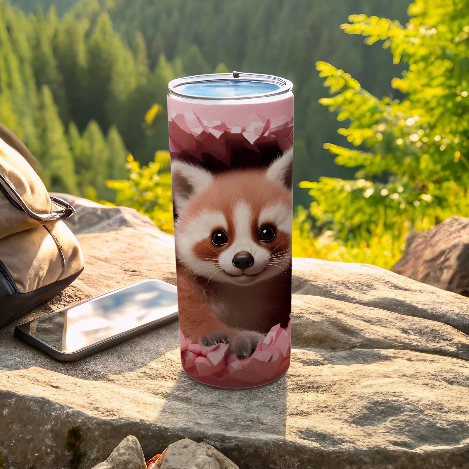 Cute Red Panda Forest Travel Mug with Lid