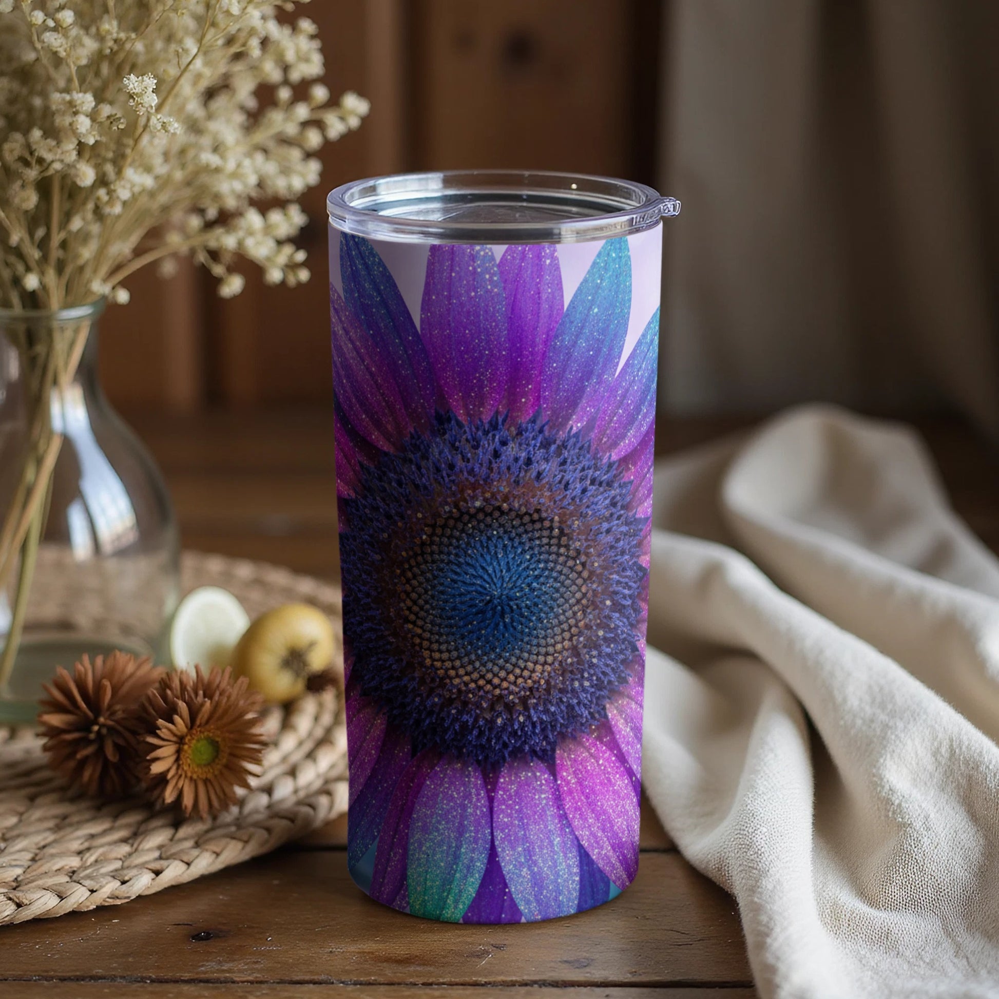 Vibrant Purple Sunflower Design Insulated Tumbler