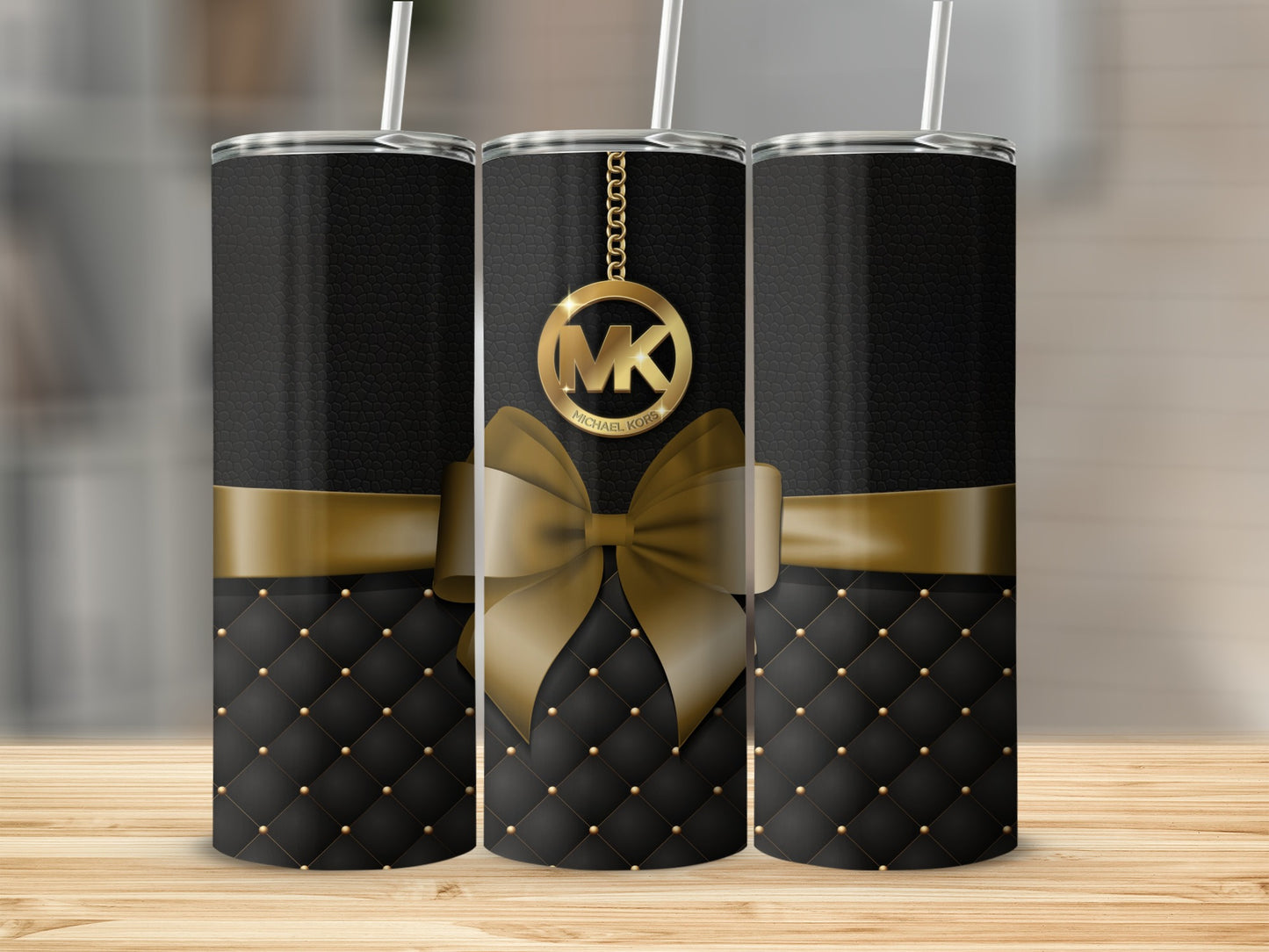 Stylish Black and Gold Tumbler with Ribbon Design