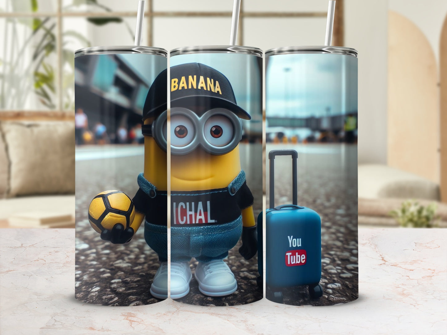 Personalized Cartoon Character Travel Tumbler with Cap