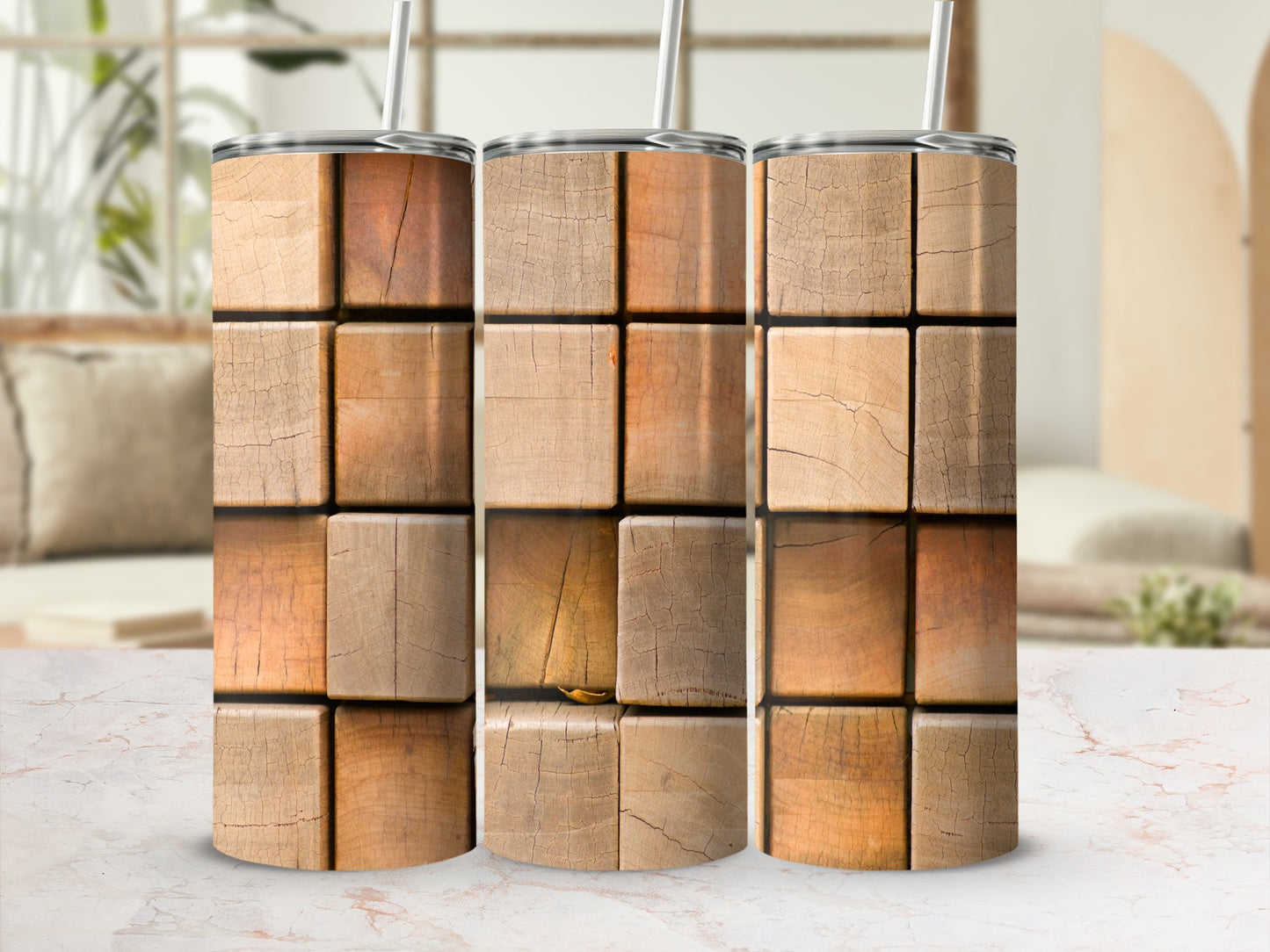 Natural Tones Square Blocks Design Tumbler product type