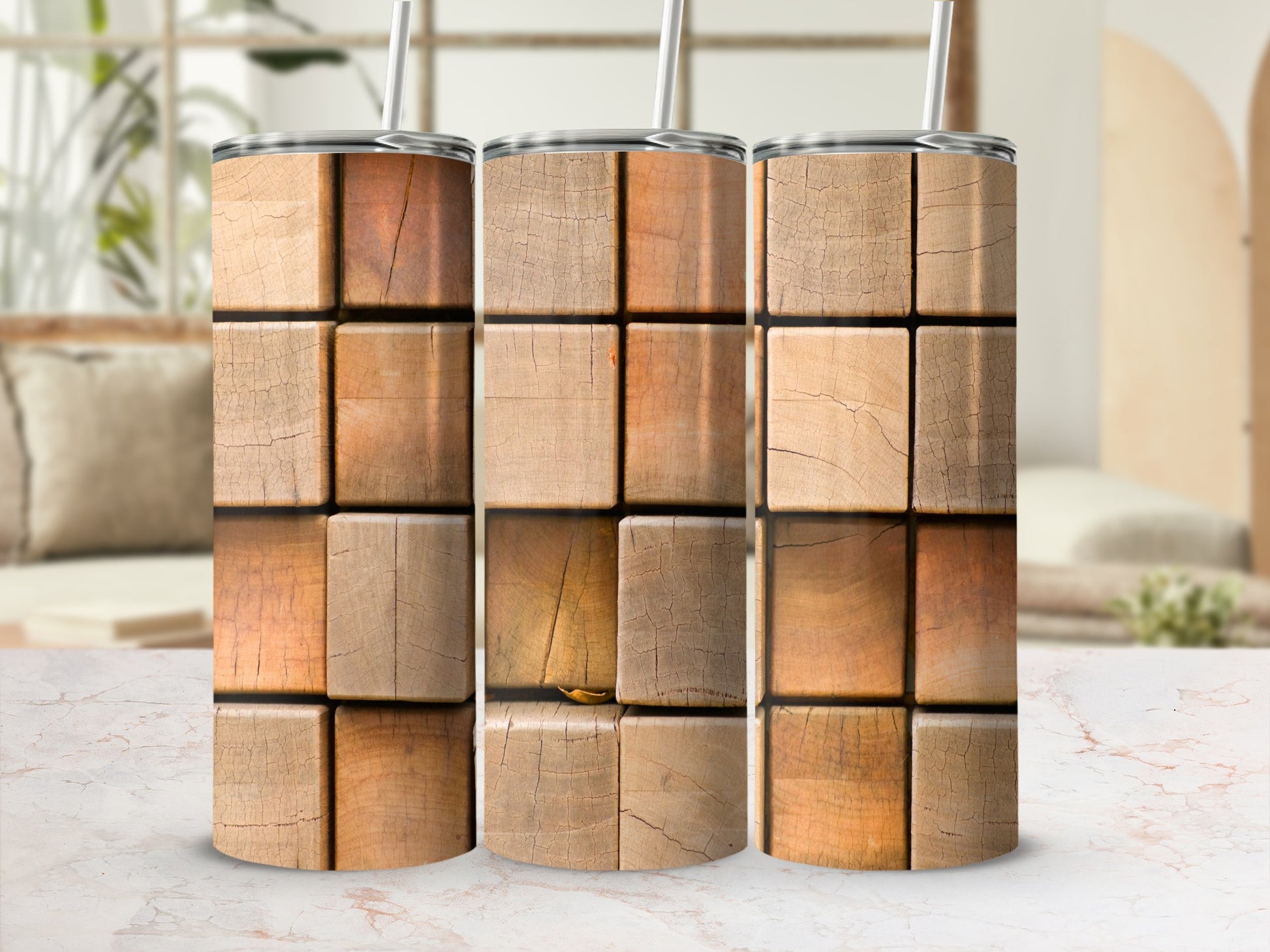 Natural Tones Square Blocks Design Tumbler product type