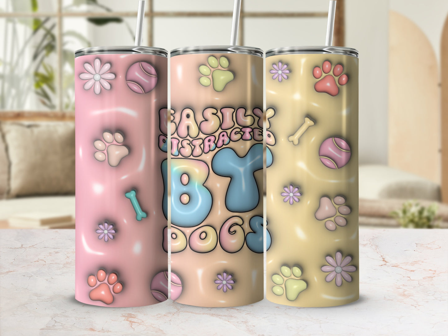 Easily Distracted By Dogs Paw Prints Bones Tumbler product type