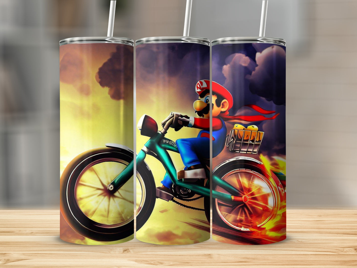 Vibrant Cartoon Biker Design Tumbler Stainless Steel Flask