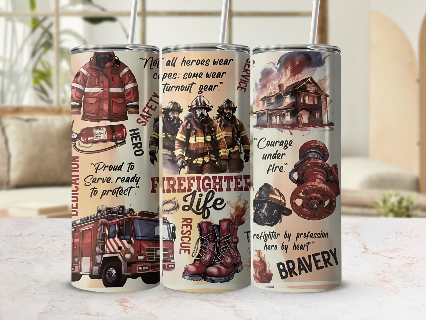Firefighter Life Rescue Safety Hero Bravery Tumblers