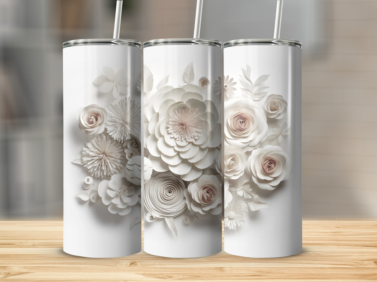 Elegant Floral 3D Design Tumbler Drinkware Accessory