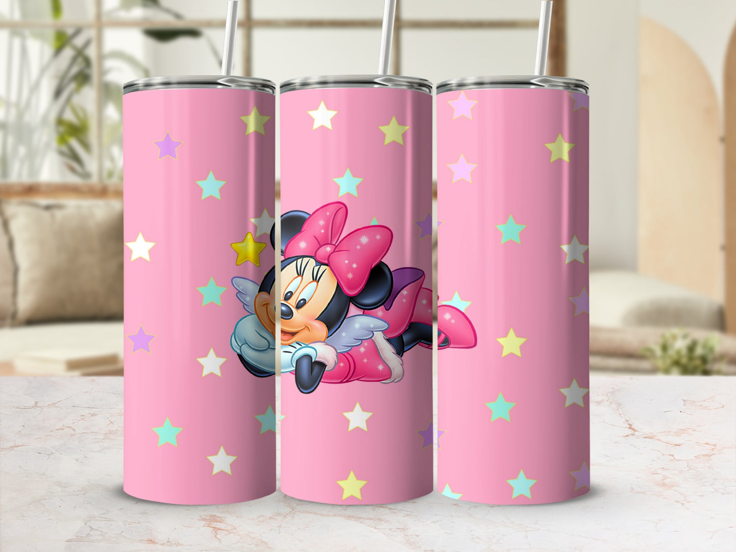 Cute Cartoon Character Pink Tumbler Cup with Stars