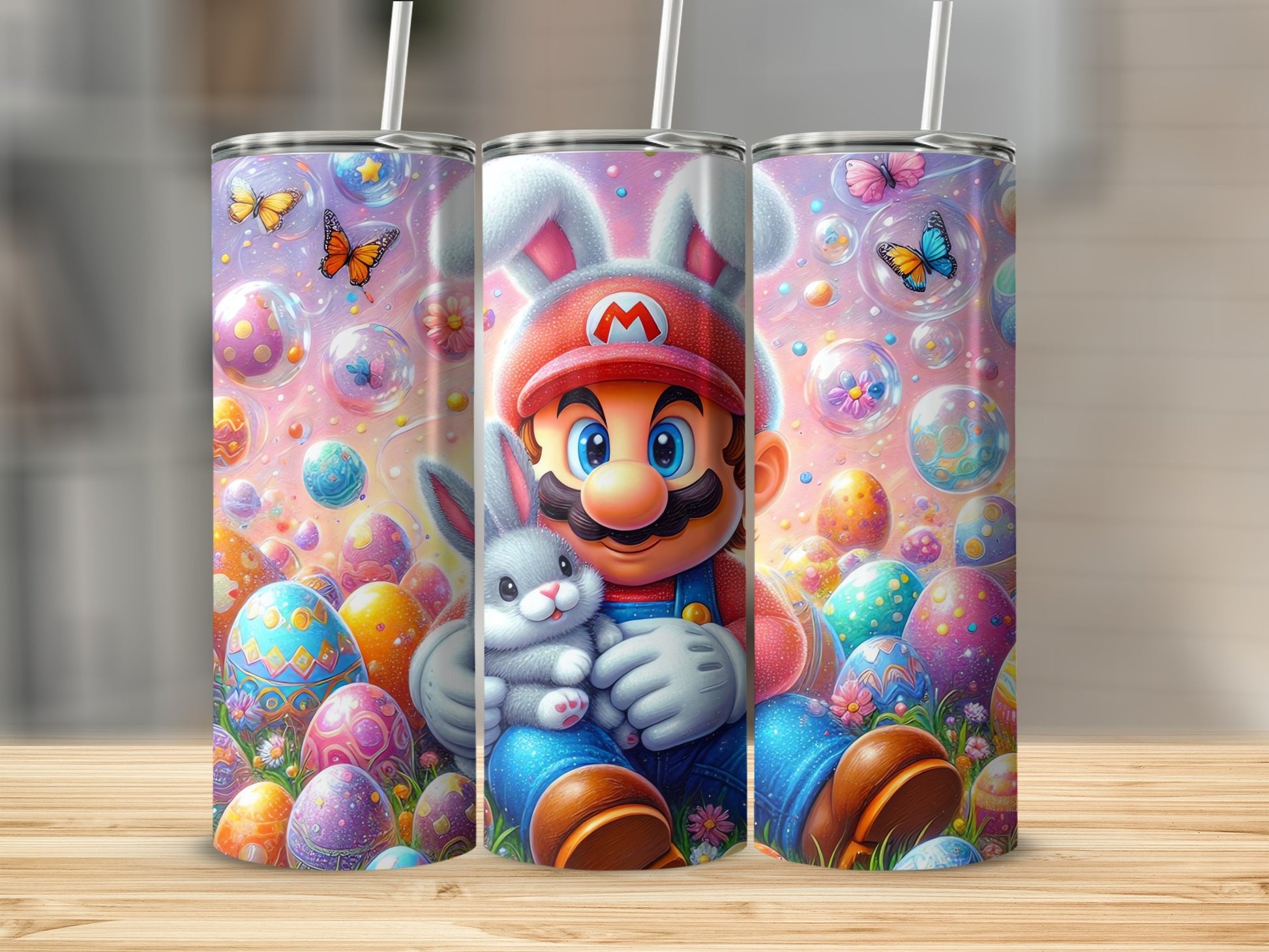 Mario Easter Bunny Eggs Butterflies Tumbler product type