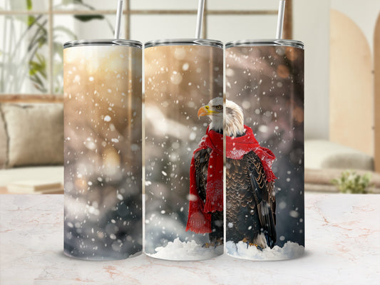 Bald Eagle with Red Scarf Winter Theme Tumbler