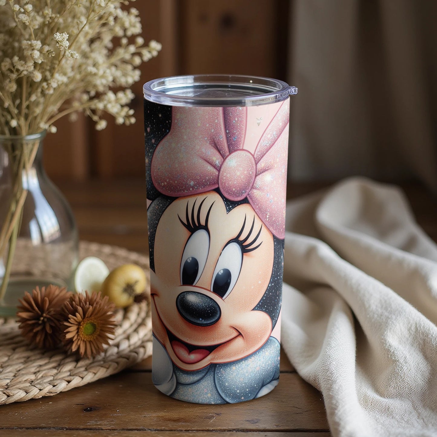 Minnie Mouse Tumbler with Pink Bow Cartoon Design