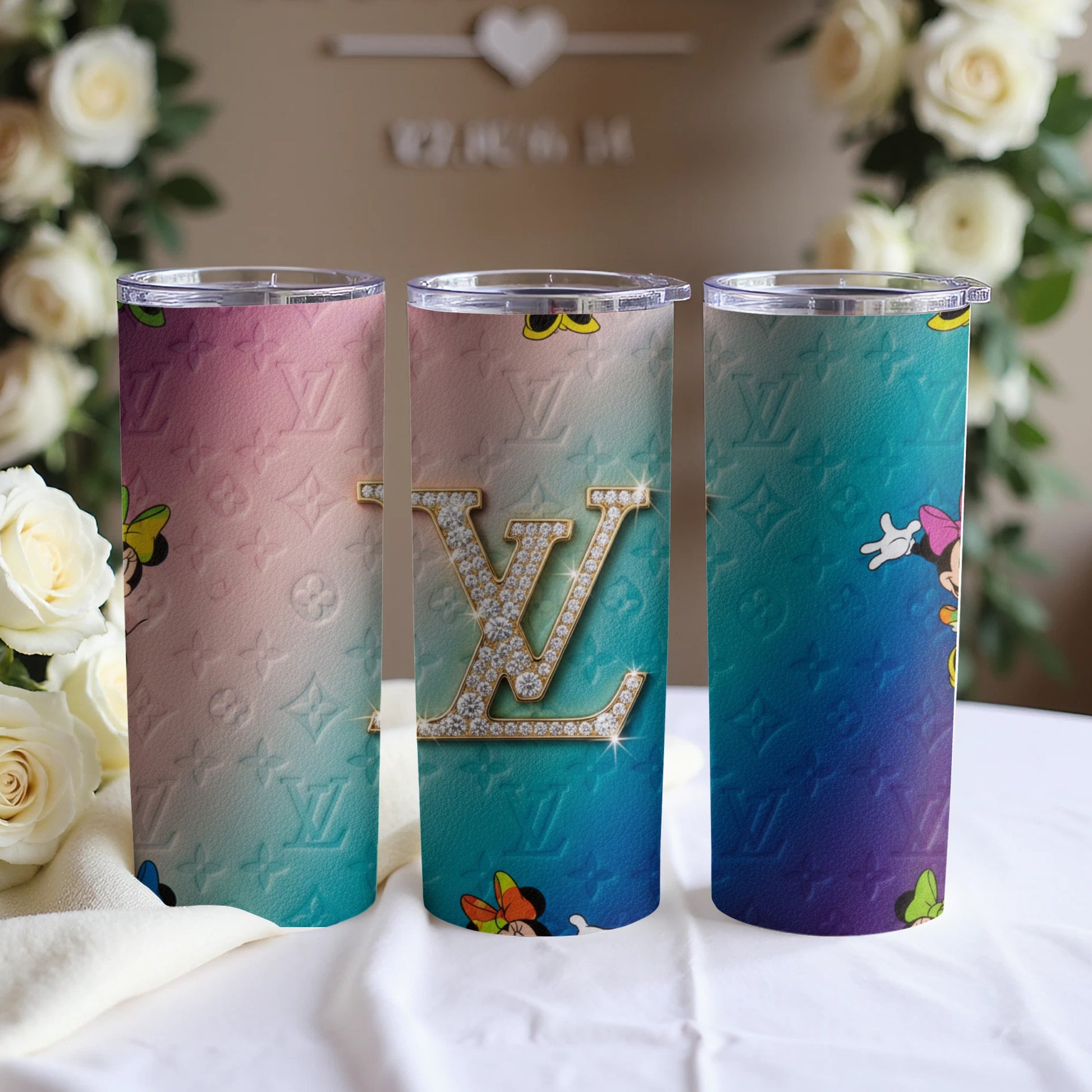 Luxury Gradient Tumblers with Fun Cartoon Design
