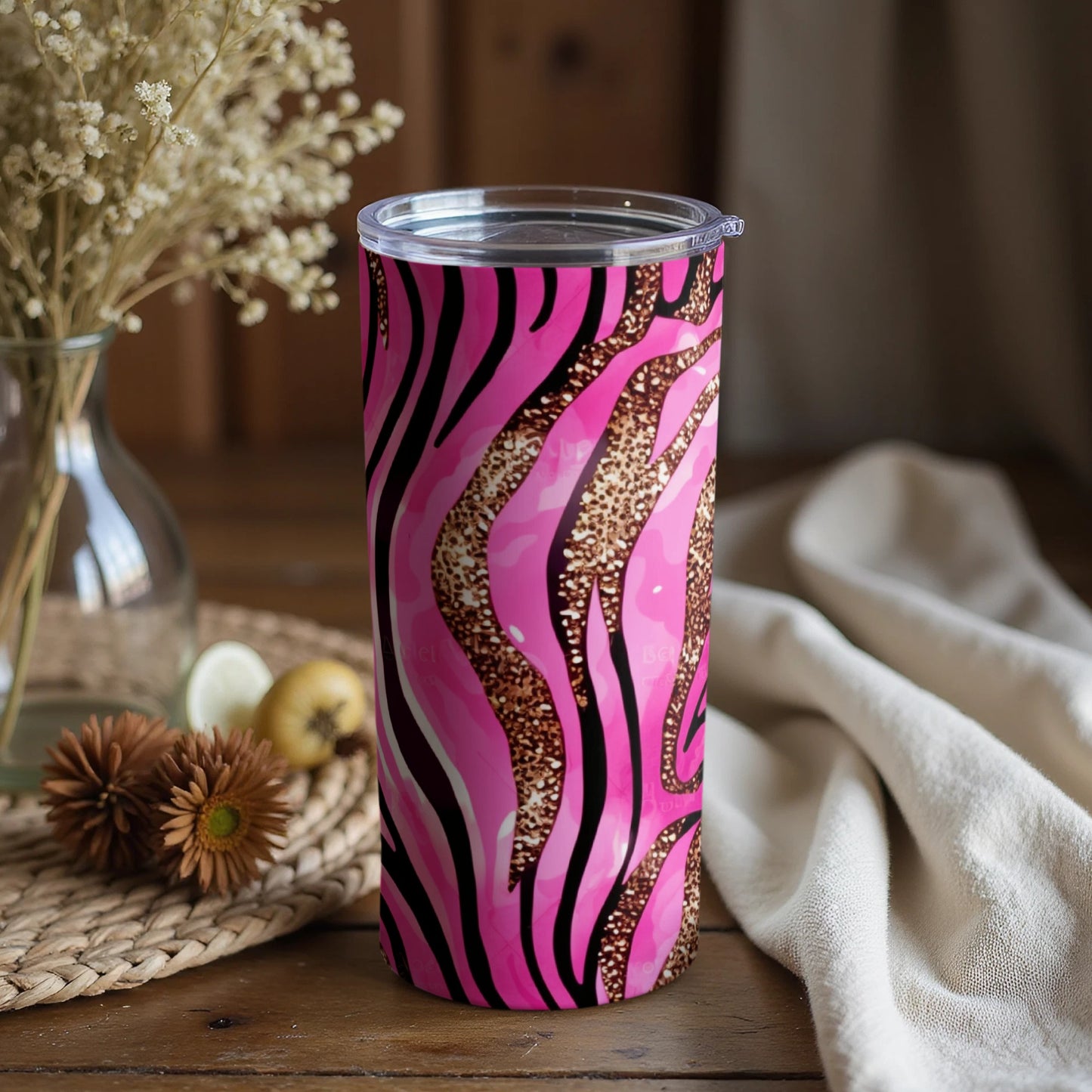 Vibrant Pink and Gold Zebra Stripes Tumbler