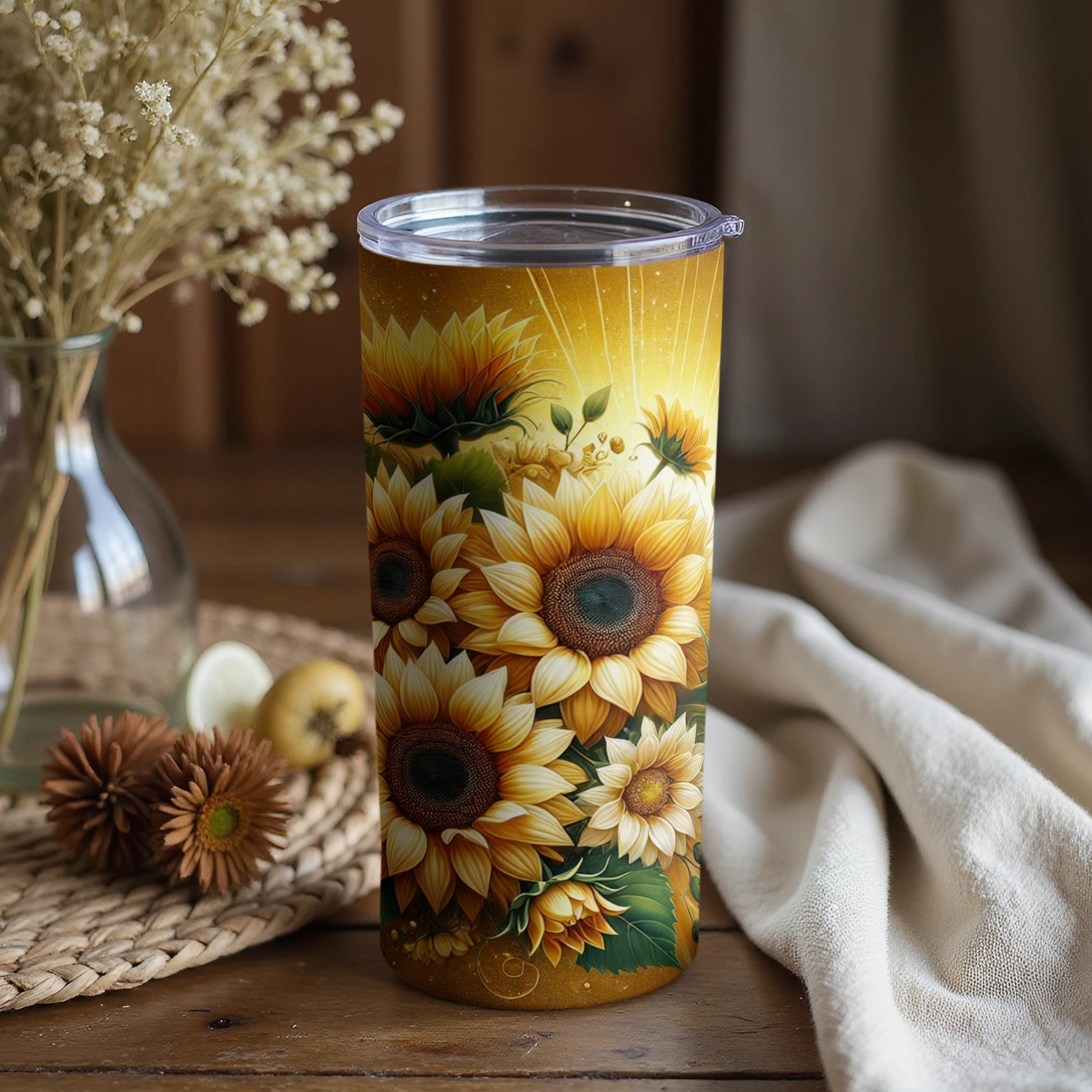 Sunflower Themed Insulated Tumbler for Hot and Cold Drinks