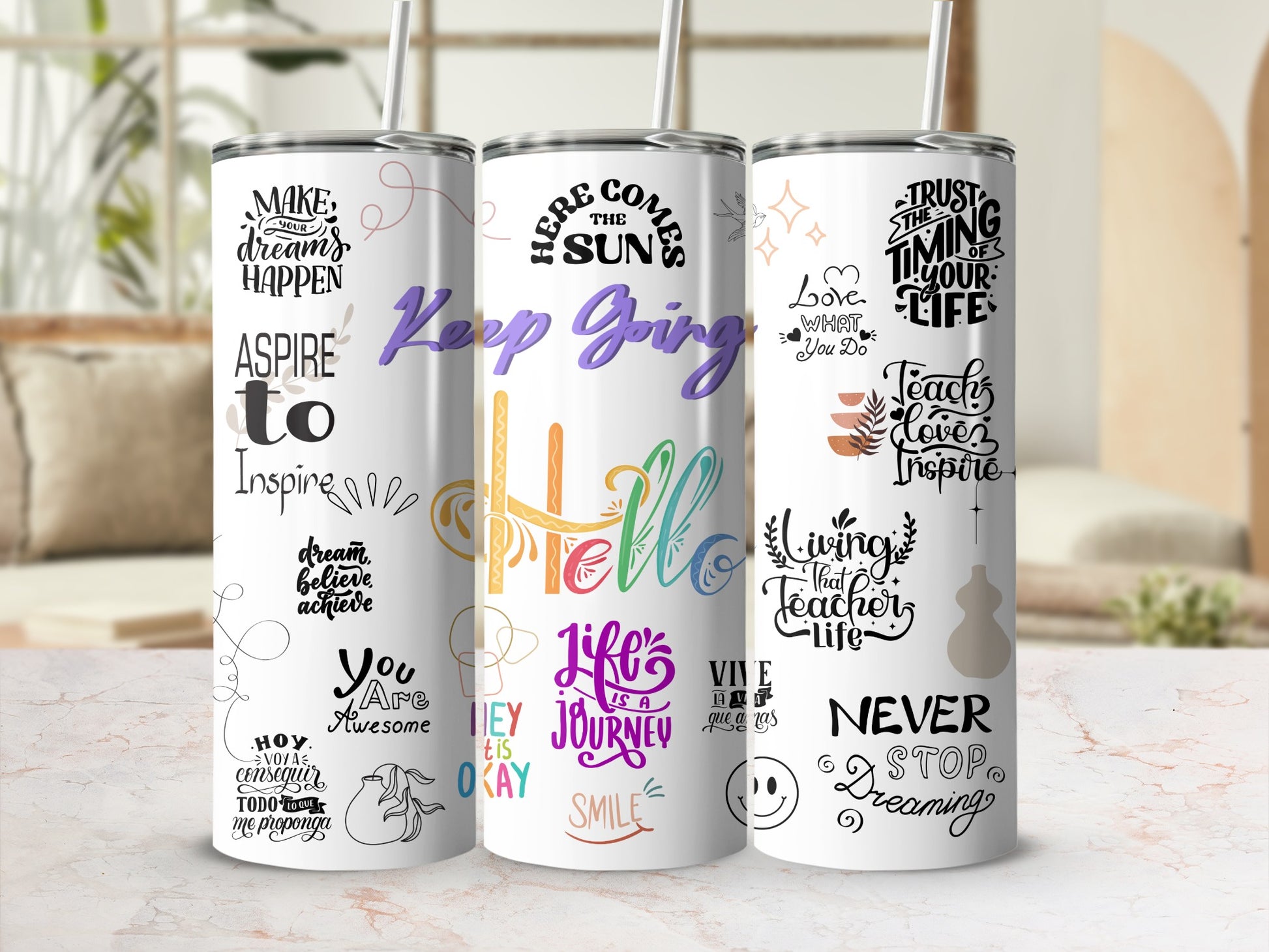 Motivational Quotes Insulated Tumbler Drinkware Set