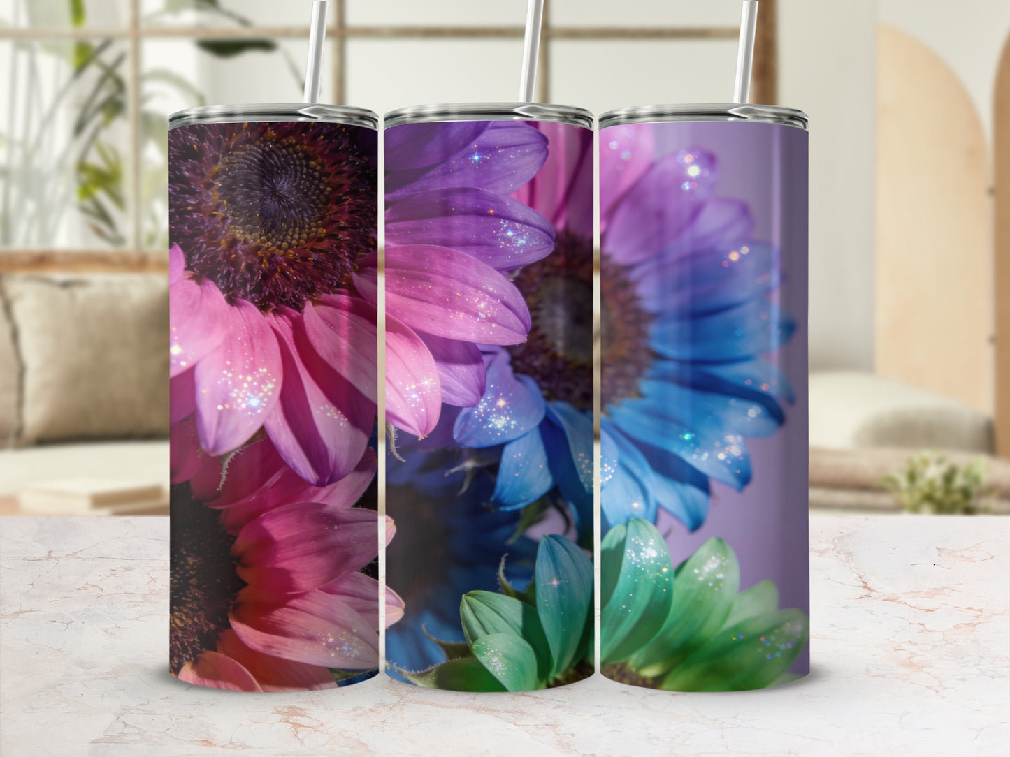 Beautiful Colorful Floral Design Stainless Steel Tumblers