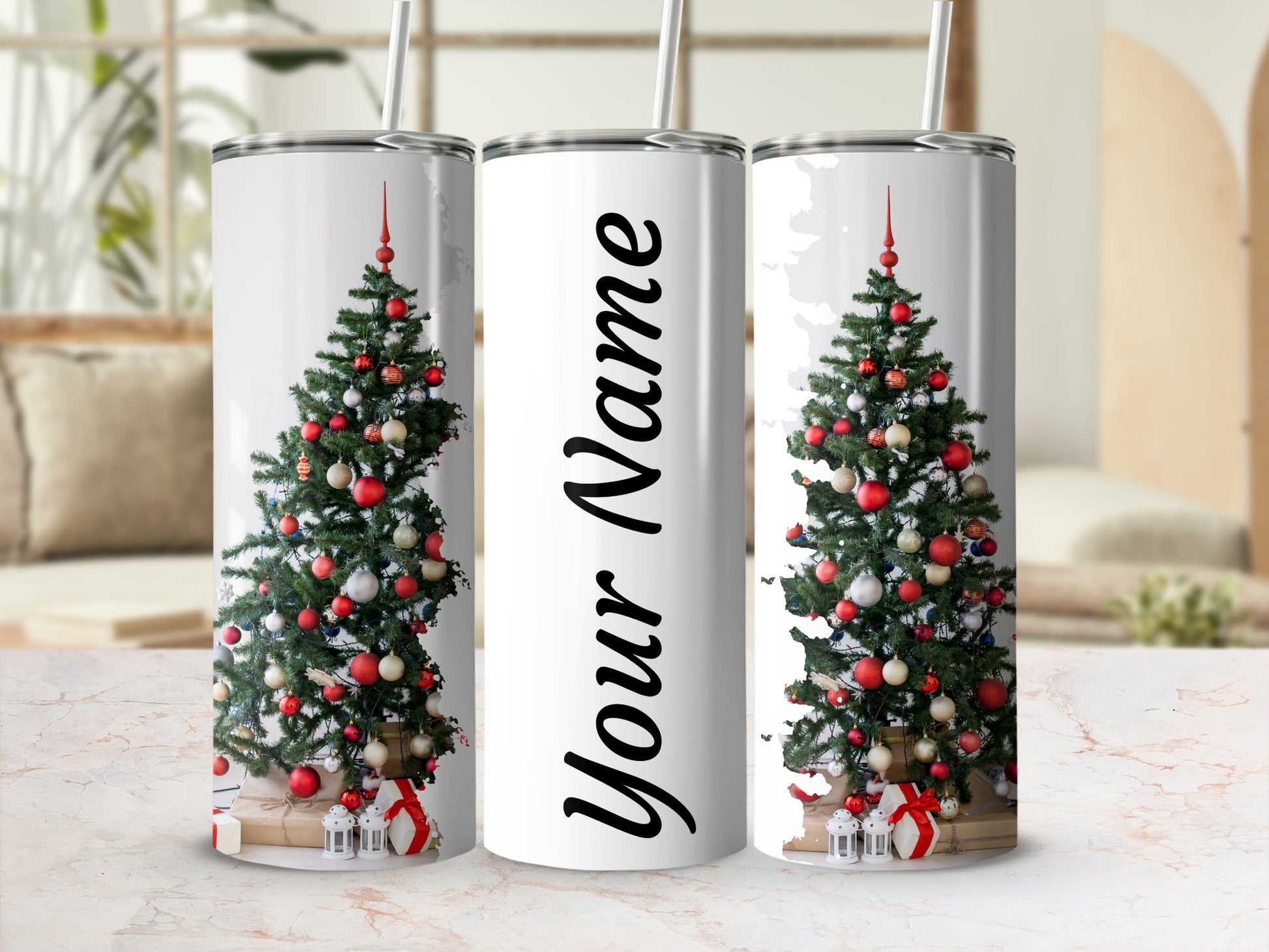 Personalized Christmas Tree Tumbler Custom Name Design